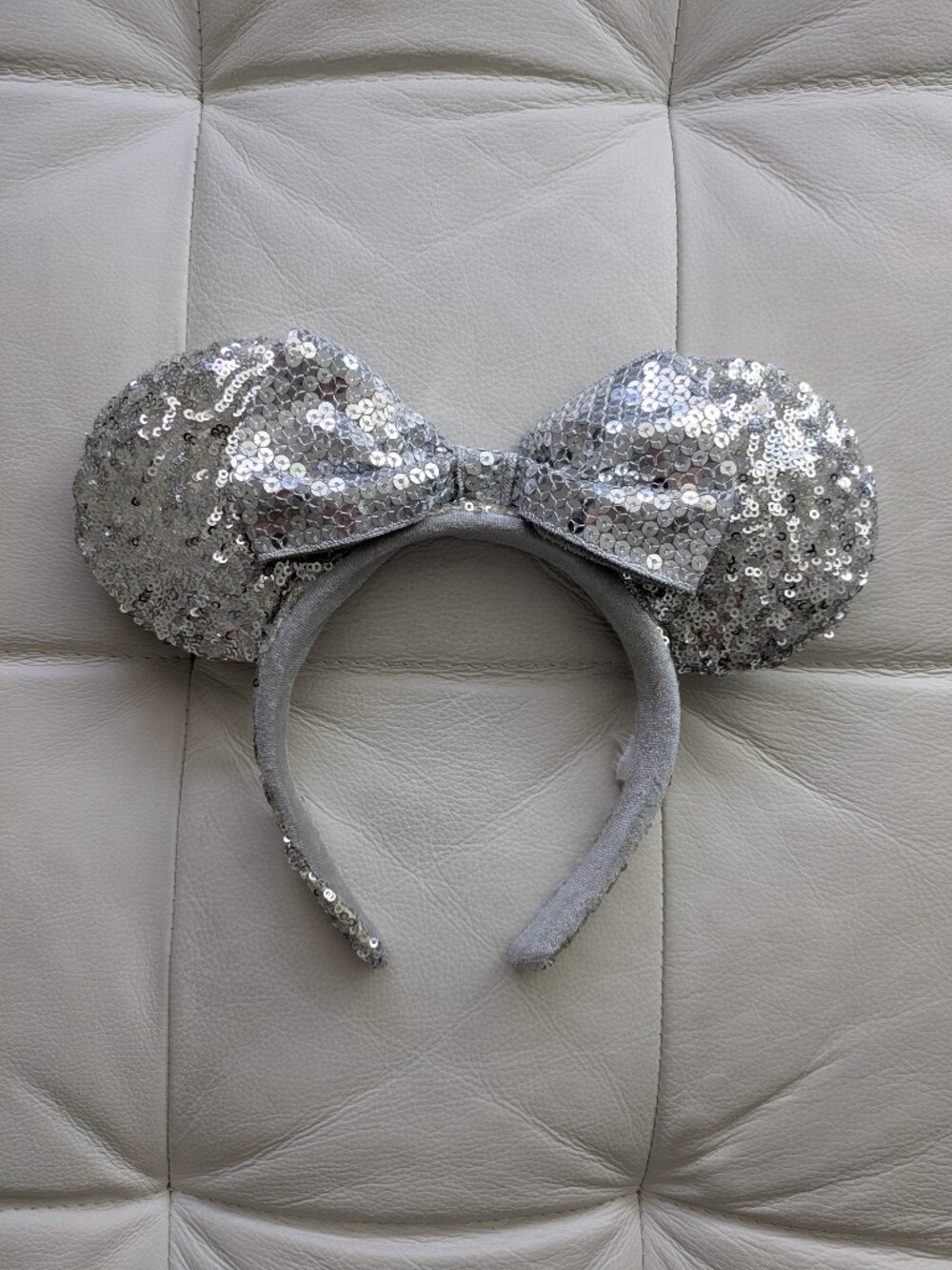 Disney Silver Sequin Minnie Mouse Ear Headband with Bow
